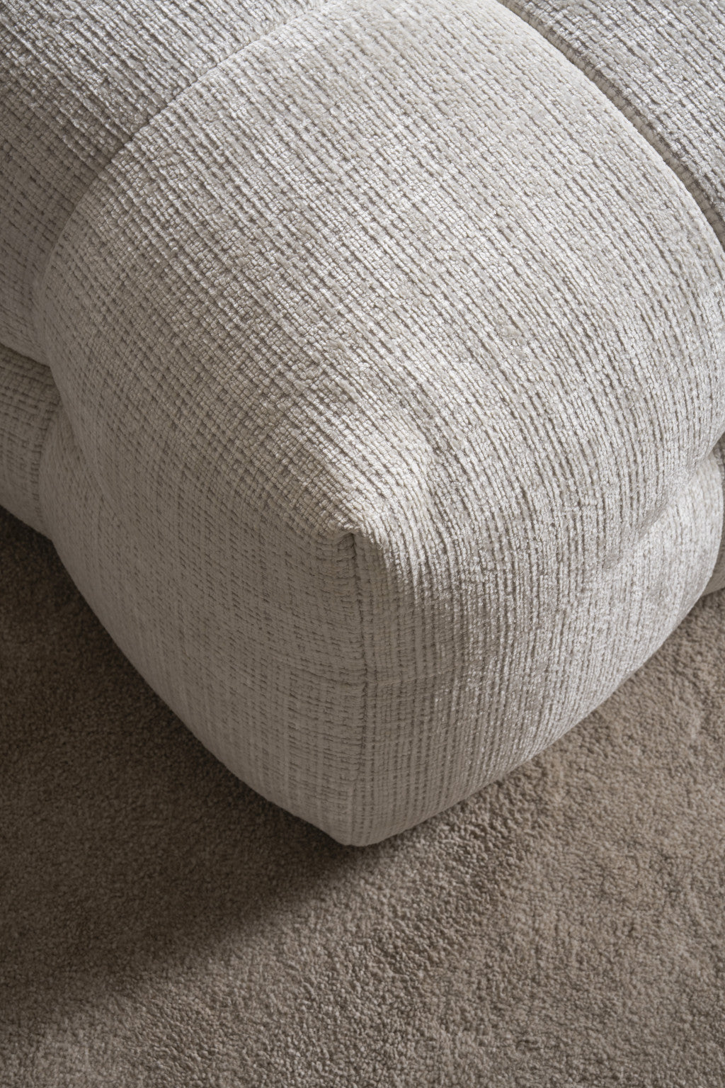 36" Beige and Black Chenille Tufted Pouf Ottoman