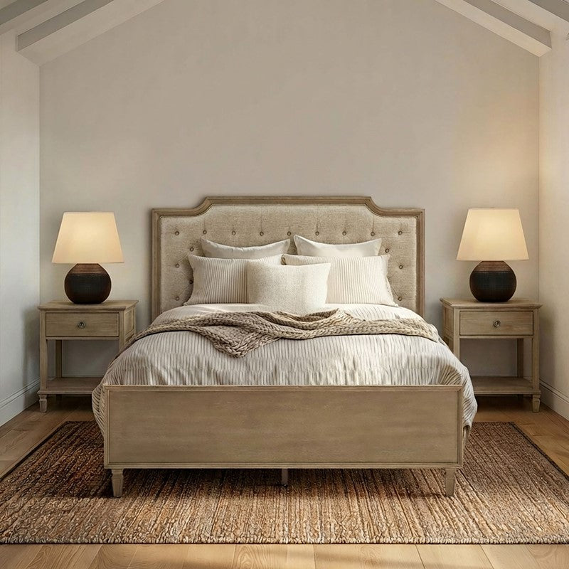 Victoria Wood Bed with Upholstered Headboard and Built-In Storage Drawer Main image