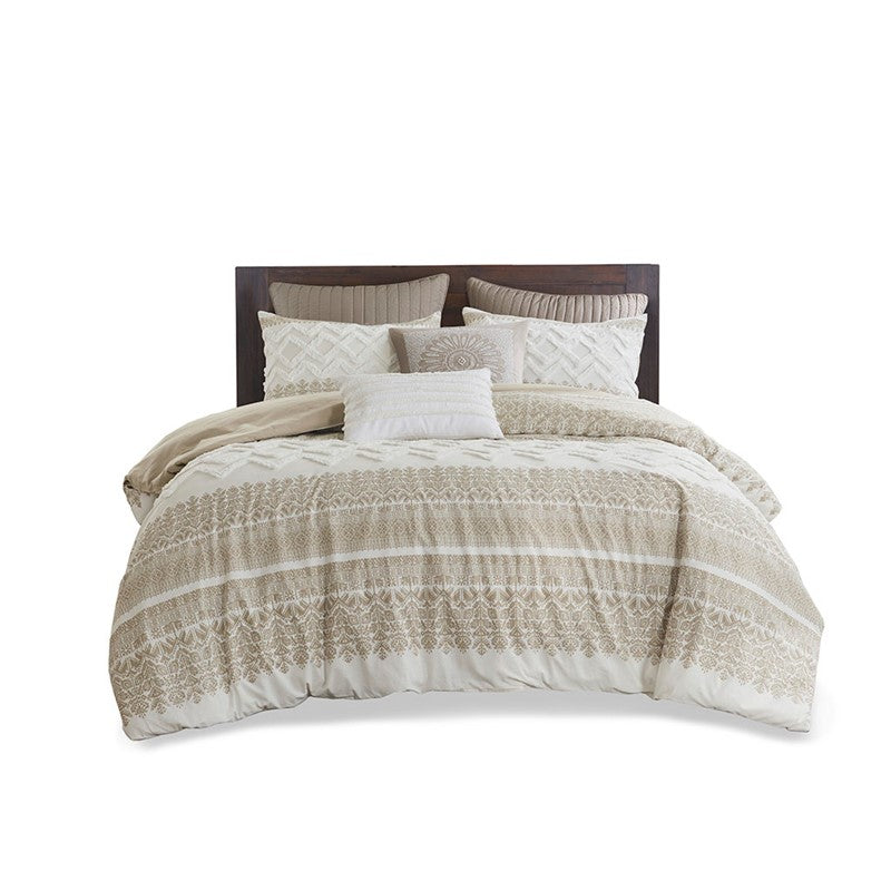 Mila Cotton Botanical Duvet Cover Set with Chenille Tufting
