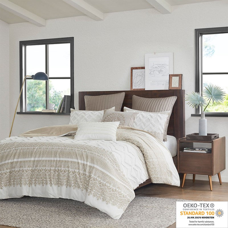 Mila Cotton Botanical Duvet Cover Set with Chenille Tufting Main image