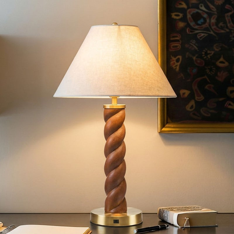 Helixia Twisted Faux Wood Table Lamp with USP C Port Main image