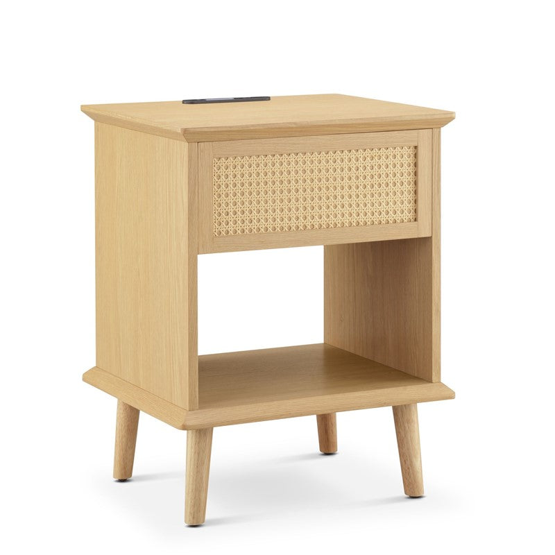 Teagan Rattan Side Table with Built-in Charging Station & LED Light
