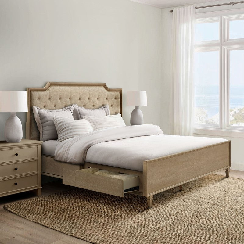 Victoria Wood Bed with Upholstered Headboard and Built-In Storage Drawer Secondary image