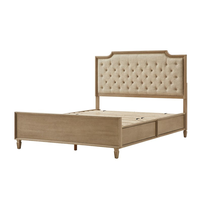 Victoria Wood Bed with Upholstered Headboard and Built-In Storage Drawer