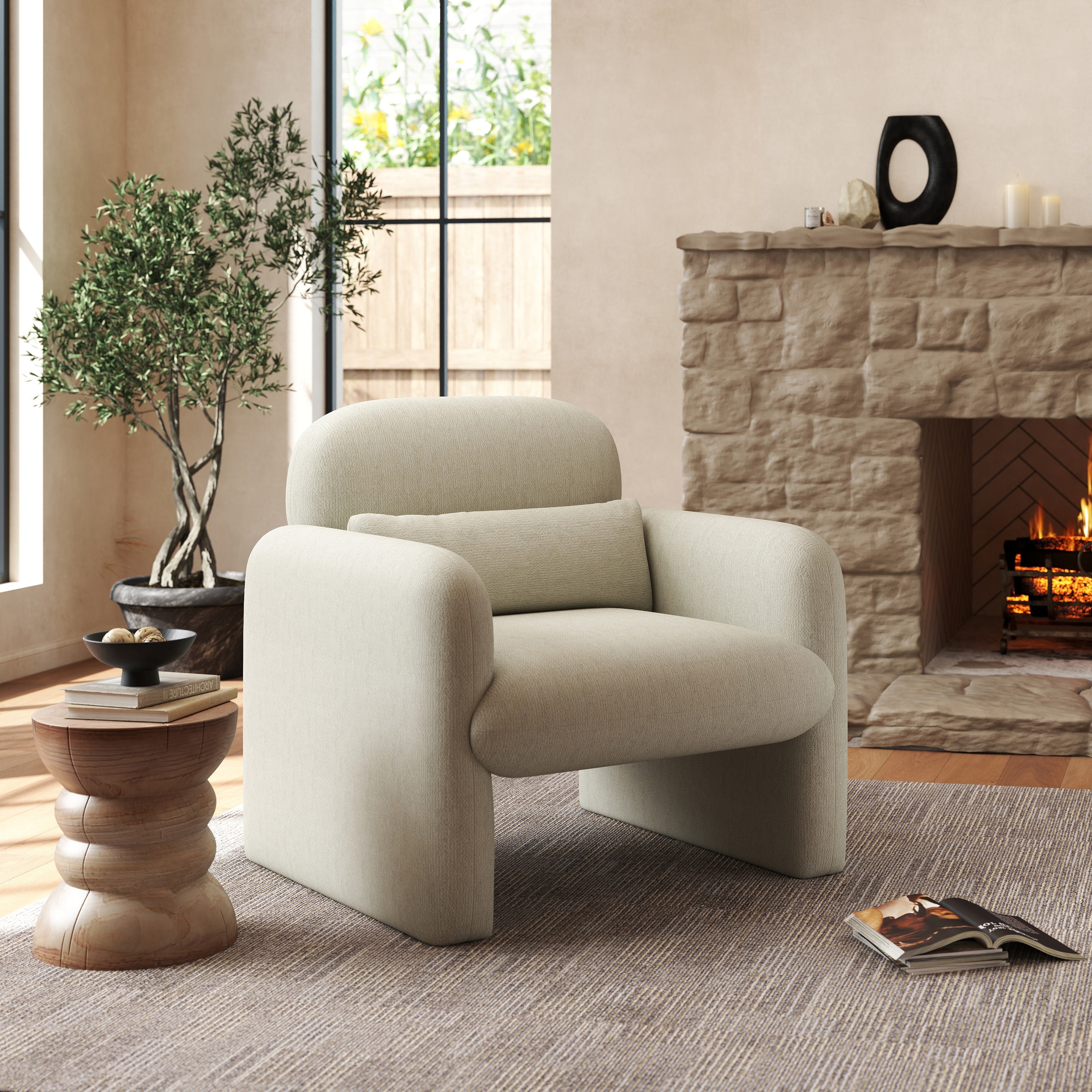 Dylan Modern Upholstered Barrel Armchair, Cream White Main image