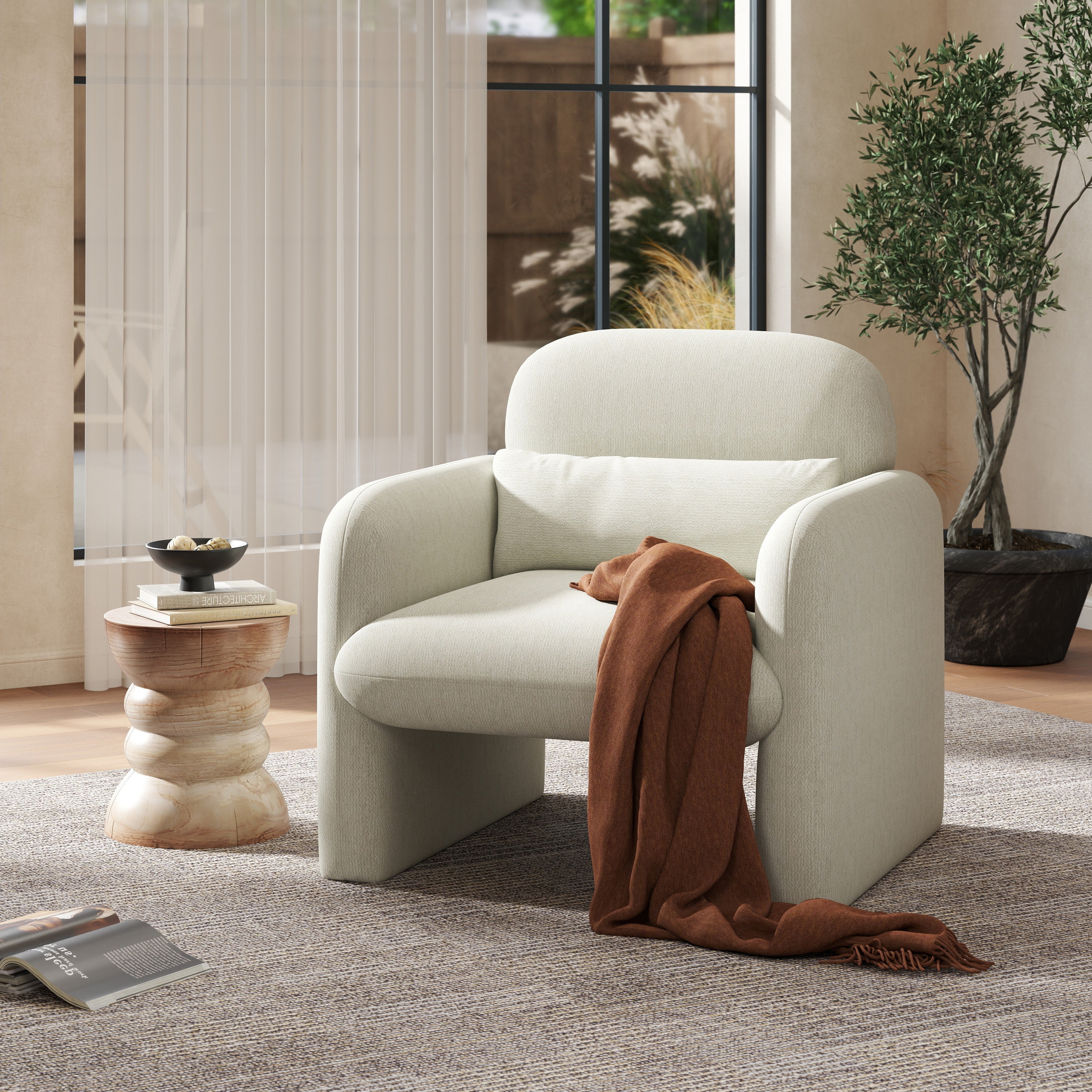 Dylan Modern Upholstered Barrel Armchair, Cream White Secondary image
