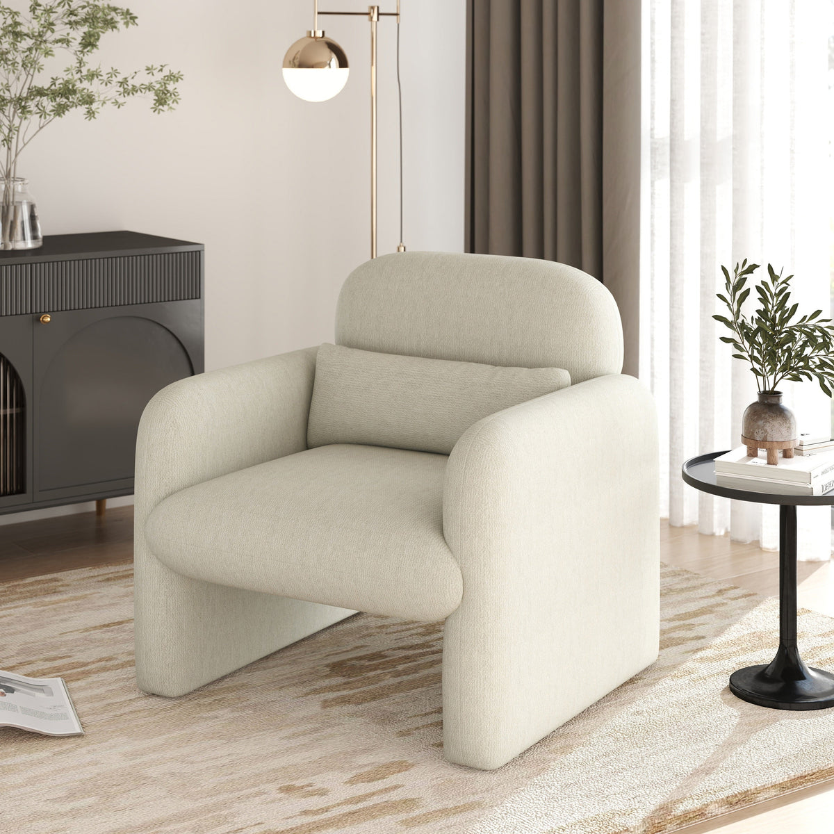 Dylan Modern Upholstered Barrel Armchair, Cream White