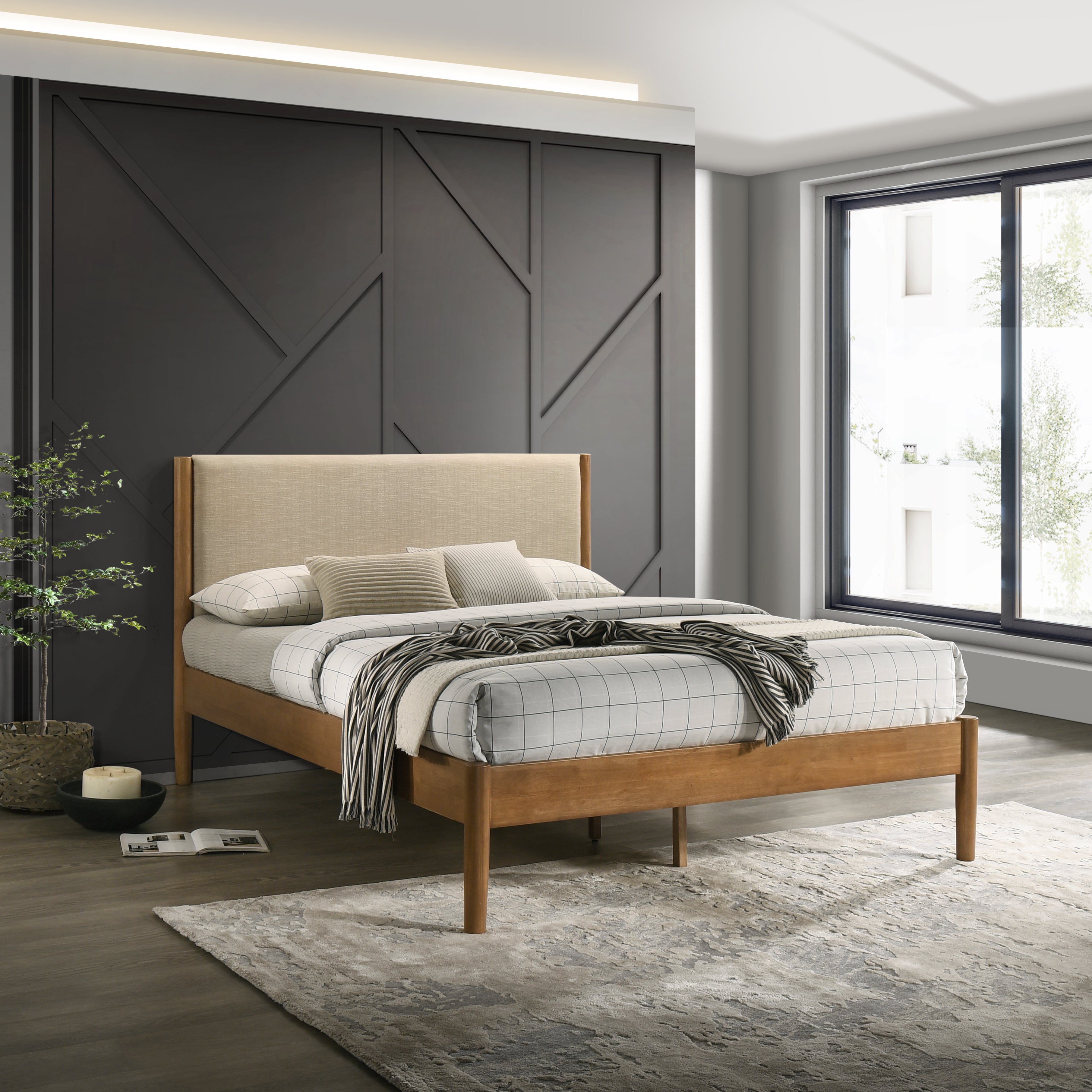 Vichy Rubberwood Platform Bed in Light Walnut Main image