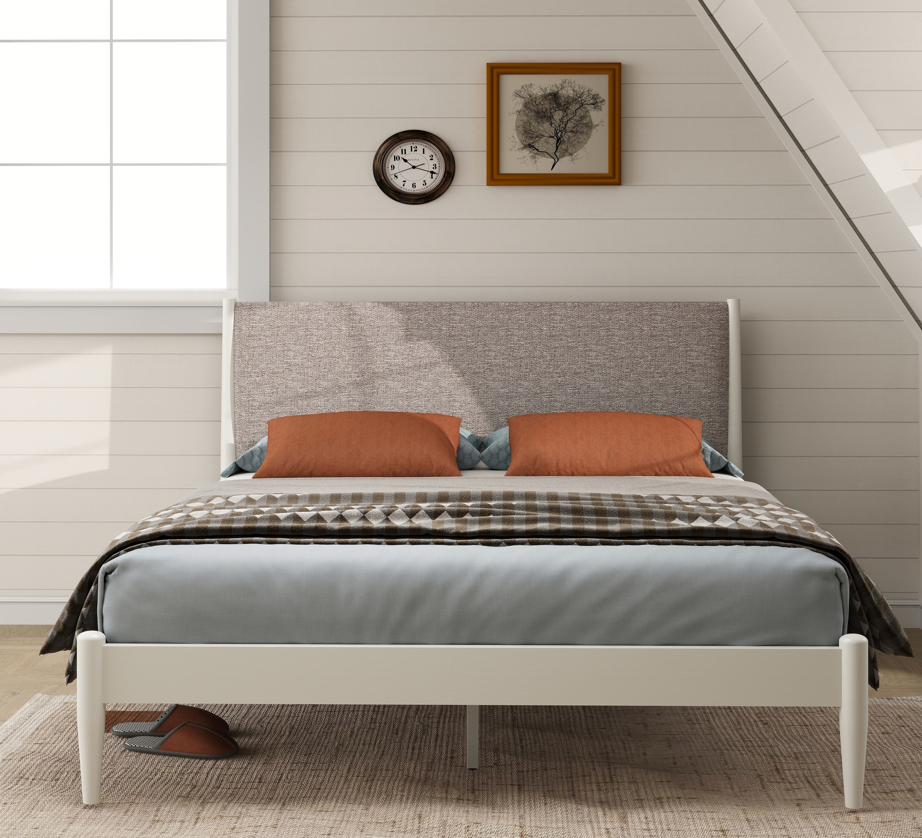 Feeney Rubberwood Platform Bed, Cream White, Queen Secondary image