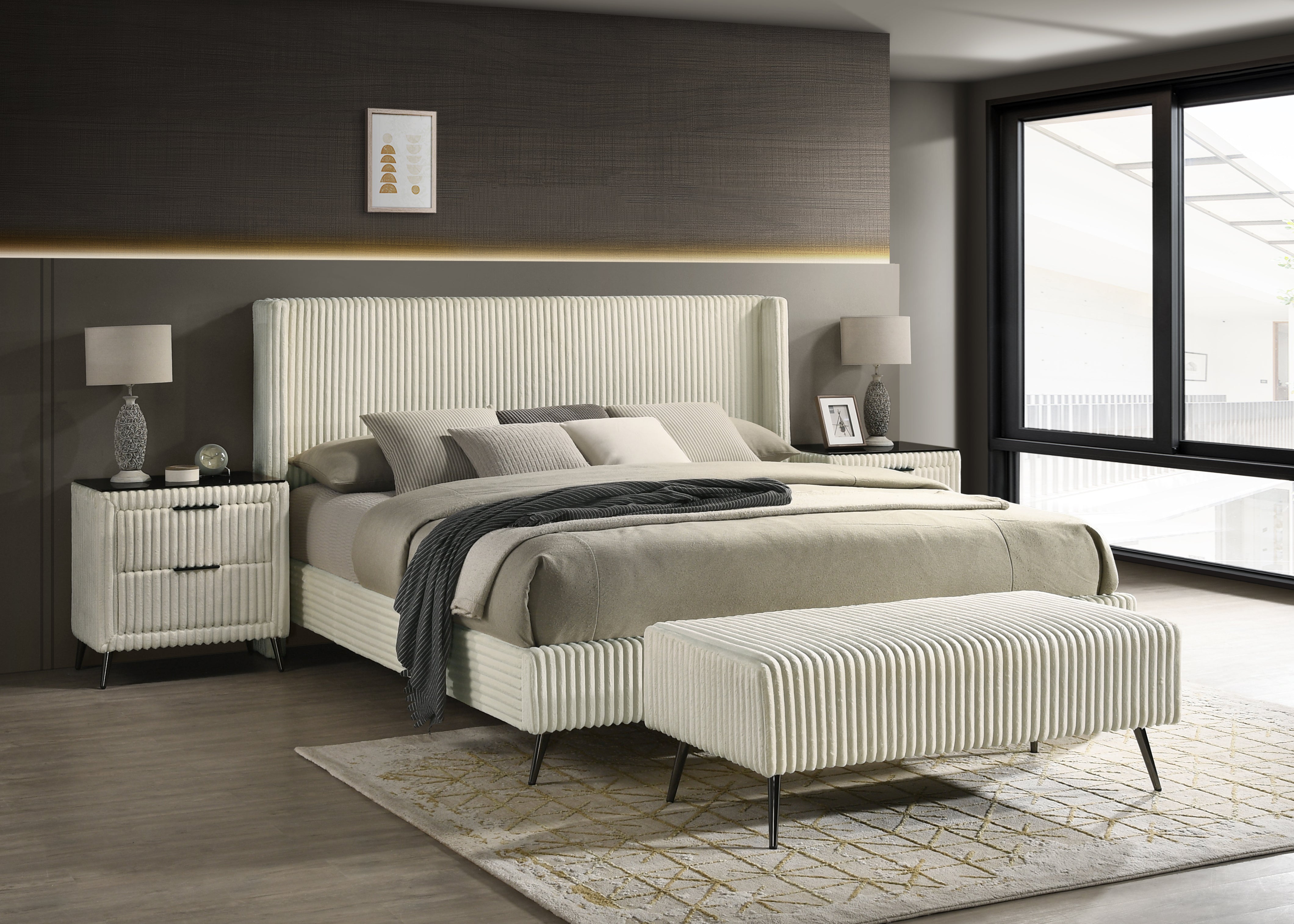 Mavela Wide Wale Corduroy Upholstery Panel Bedroom Collection, Cream Main image