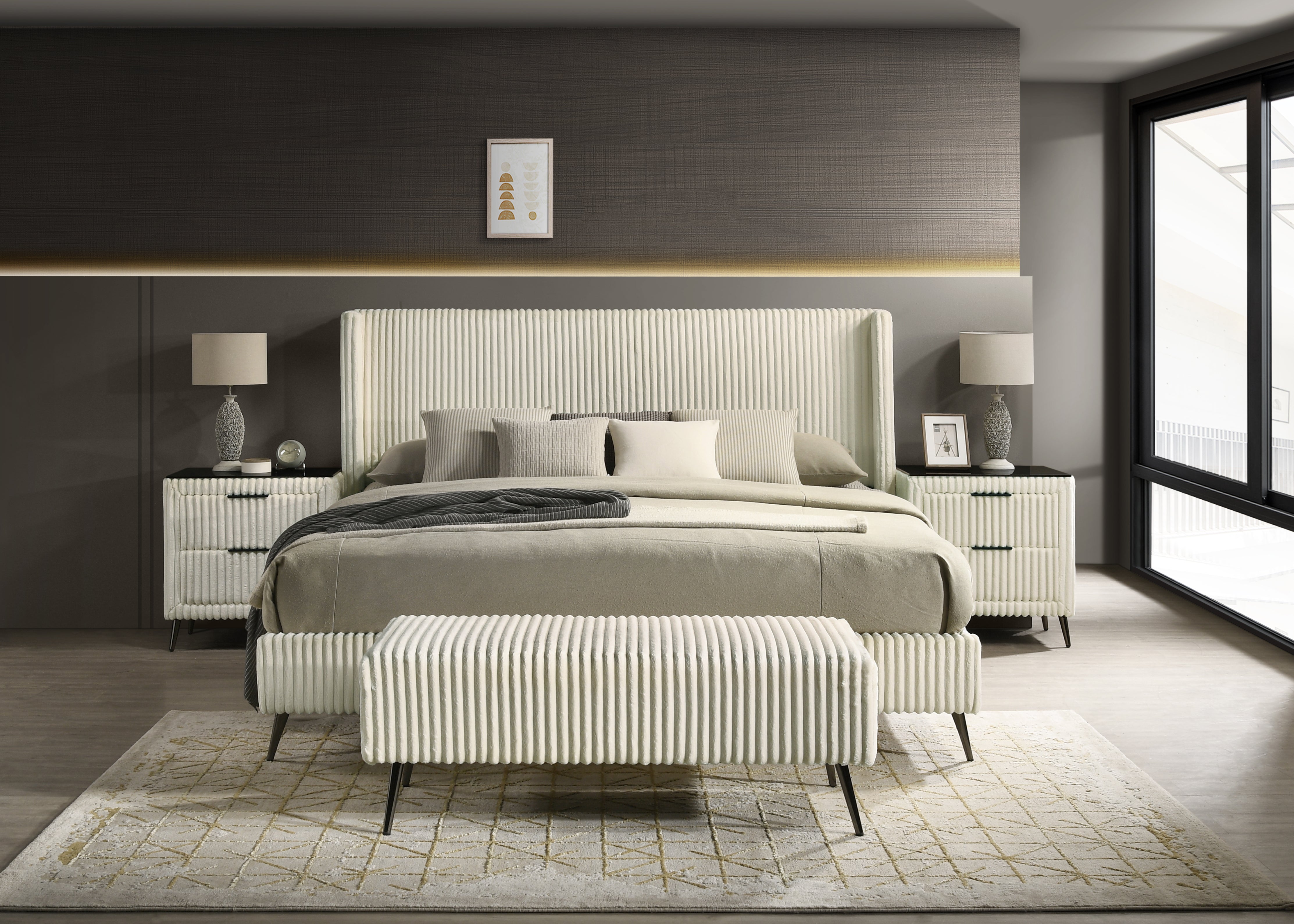 Mavela Wide Wale Corduroy Upholstery Panel Bedroom Collection, Cream Secondary image