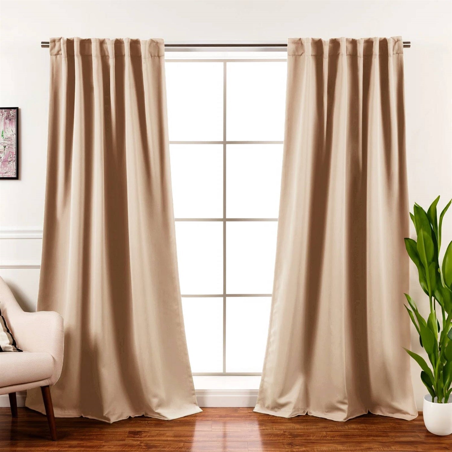 52 x 96 Inch Beige Cream Thermal Blackout Curtain Panels – Set of 2 Main image