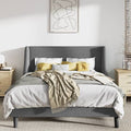 King Size Upholstered Wingback Platform Bed in Grey