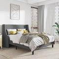 King Size Upholstered Wingback Platform Bed in Grey
