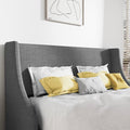 King Size Upholstered Wingback Platform Bed in Grey