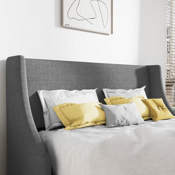King Size Upholstered Wingback Platform Bed in Grey