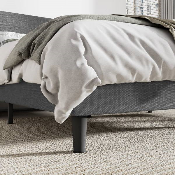 King Size Upholstered Wingback Platform Bed in Grey