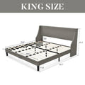 King Size Upholstered Wingback Platform Bed in Grey