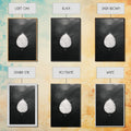 Set of framed leaf prints with various finishes on a textured background