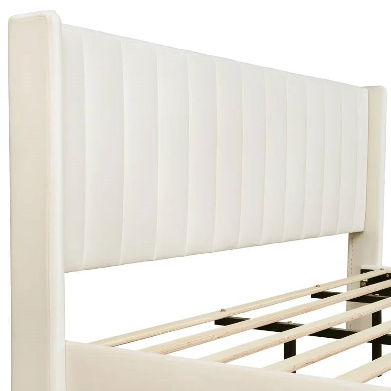 King Mid-Century Velvet Platform Bed Frame with Wingback Headboard Secondary image