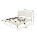 King Mid-Century Platform Bed Frame with Cream Velvet Upholstered Headboard