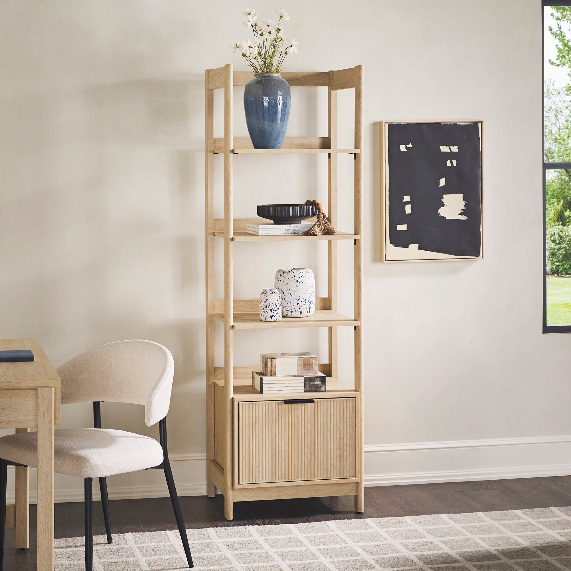 Holmes Modern Scandinavian Reeded Bookshelf Living Room Walker Edison  Main image