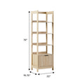 Wooden bookshelf with dimensions on a white background