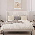 Queen size White Velvet Upholstered Platform Bed Frame with Wingback Headboard