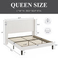 Queen size White Velvet Upholstered Platform Bed Frame with Wingback Headboard