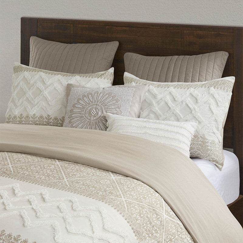 Mila 3 Piece Cotton Duvet Cover Set with Chenille Tufting