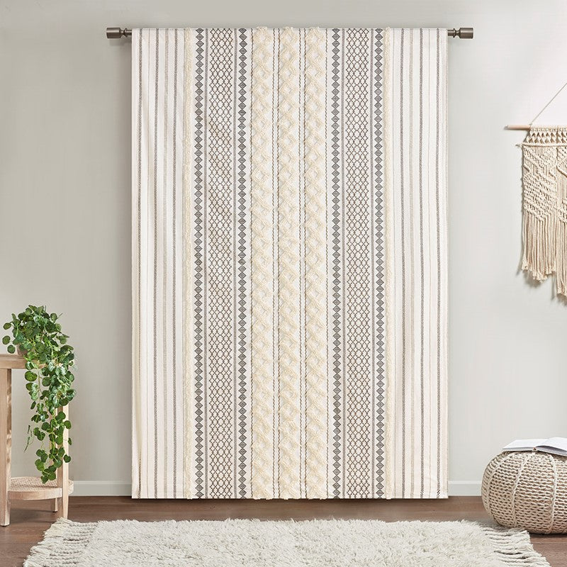 Imani Cotton Printed Curtain Panel with Chenille Stripe and Lining