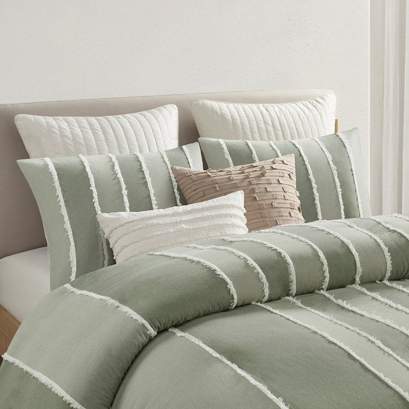 Shay 3 Piece Striped Cotton Duvet Cover Set