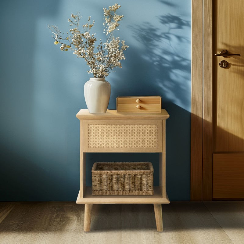 Teagan Rattan Side Table with Built-in Charging Station & LED Light Secondary image