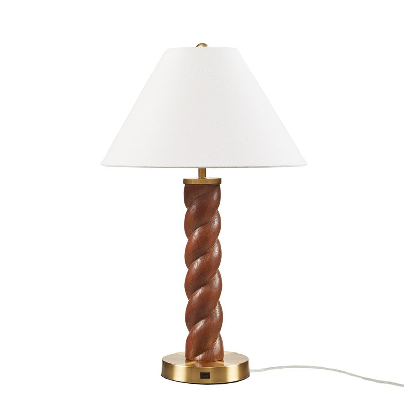 Helixia Twisted Faux Wood Table Lamp with USP C Port