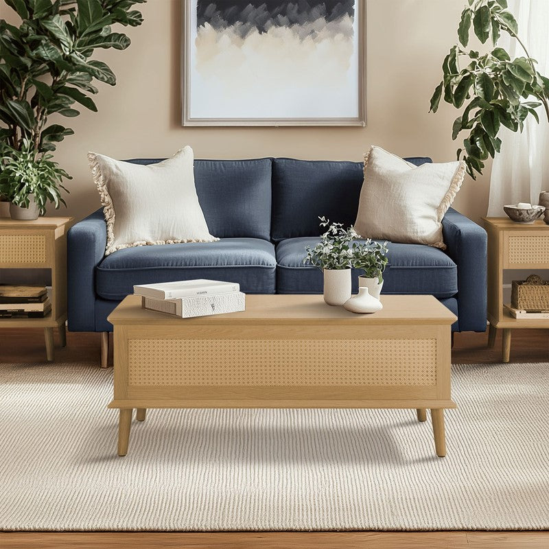 Teagan Rattan Side Table with Built-in Charging Station & LED Light