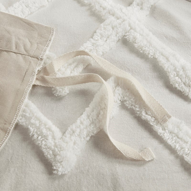 Mila Cotton Botanical Duvet Cover Set with Chenille Tufting
