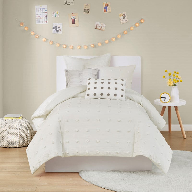 Brooklyn Cotton Jacquard Comforter Set with Euro Shams and Throw Pillows