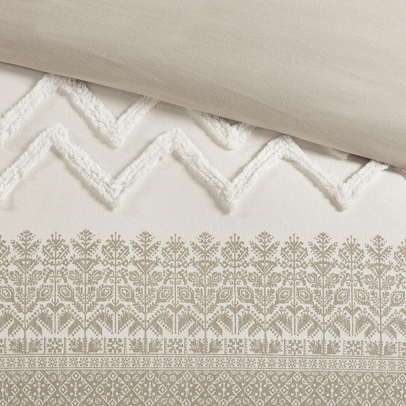 Mila 3 Piece Cotton Duvet Cover Set with Chenille Tufting