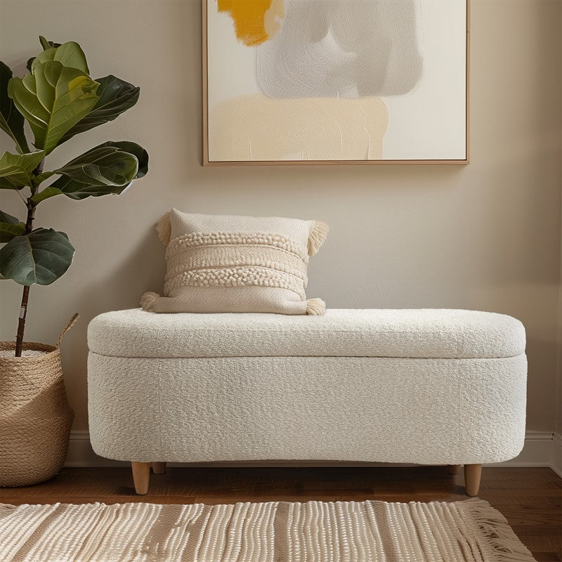 Bailey Boucle-Style Curved Storage Accent Bench Main image