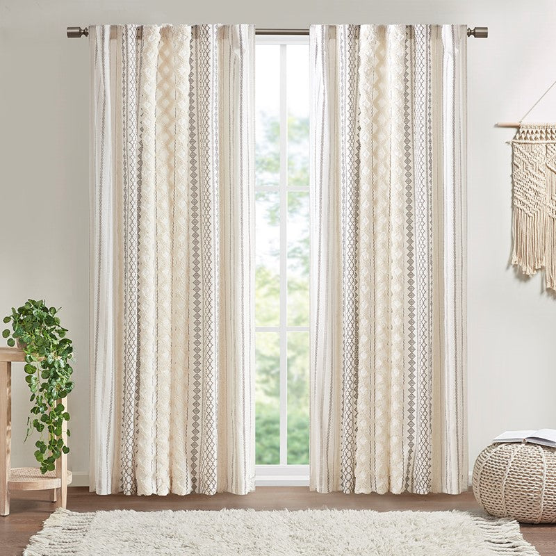 Imani Cotton Printed Curtain Panel with Chenille Stripe and Lining