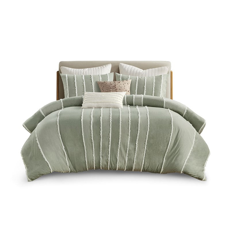 Shay 3 Piece Striped Cotton Duvet Cover Set